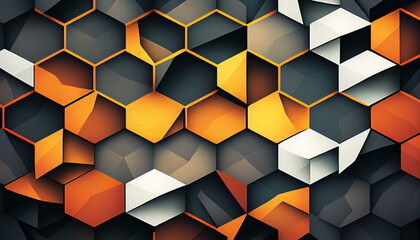 Orange, grey, and white abstract background with hexagons created with generative AI technology
