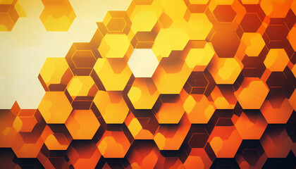 Orange and yellow abstract background with stacked hexagons created with generative AI technology