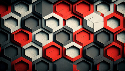 Red and white hexagon pattern created with generative AI technology