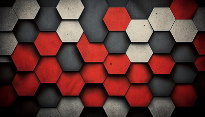Red, white, and grey hexagonal abstract background created with generative AI technology