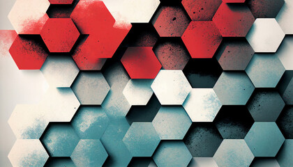 Red, white, and blue hexagonal abstract background created with generative AI technology 