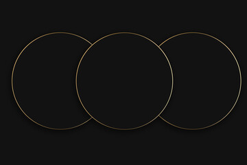 Luxurious black circles on a black and dark background. Rings, frame, template. blank. Beautiful golden luxury circles. Frame for text or photo