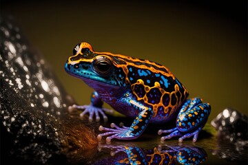 Fototapeta premium Colorful Poison Dart Frog in the Rainforest. Generative AI.