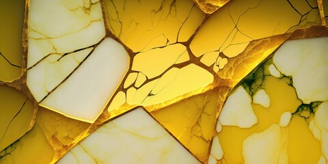 Yellow Marble Texture With Kintsugi Effect Abstract Background For Web and Marketing Design. Generative AI.