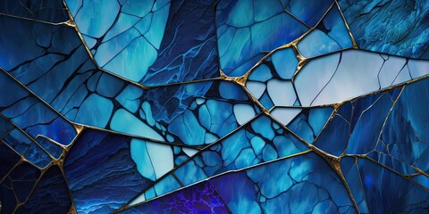 Blue Marble Texture With Kintsugi Effect Abstract Background For Web and Marketing Design. Generative AI.