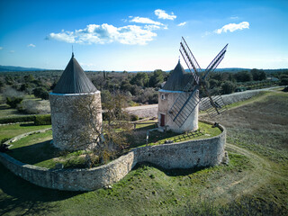 Windmills in Regusse (Gorges du Verdon) in the Provence-Alpes-Côte d'Azur region, France