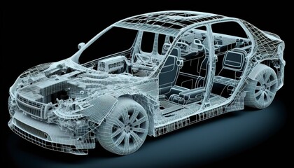 Fototapeta na wymiar illustration, virtual simulation of the future electric car, generative AI