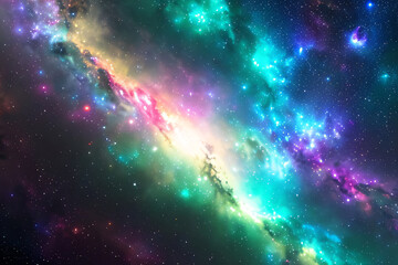 An incredible view of the cosmic universe with its stars, galaxies and nebulae. A perfect harmony of shapes and colors. Space, Beauty, Infinity concept created with generative AI. - obrazy, fototapety, plakaty