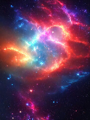 Naklejka premium A breathtaking view of the majestic space with its galaxies and nebulae. A stunning arrangement of shapes and colors. Mystery, Mystery, Mystery concept created with generative AI.