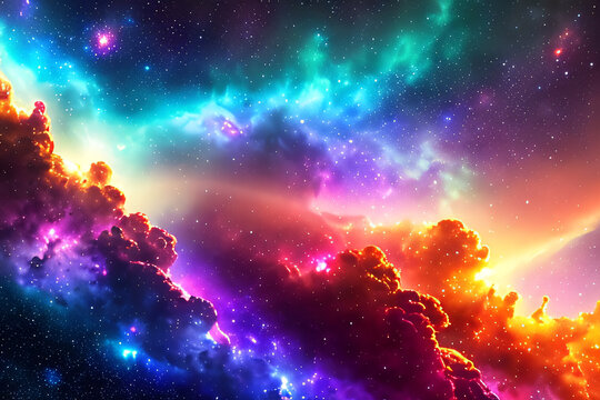 A Dazzling Vista Of The Infinite Space With Its Stars And Galaxies. An Extraordinary Combination Of Shapes And Colors. Infinity, Splendor, Mystery Concept Created With Generative AI.