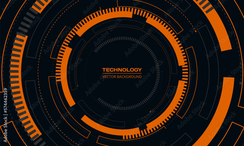 Poster Black and orange technology background with Sci-fi futuristic cyber HUD circular structure elements. Vector illustration