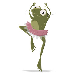 funny cartoon frog is dancing ballet