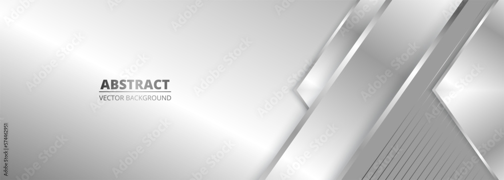 Fototapete Wide luxury abstract background with silver gradient lines and shadows. Modern light silver color wide metallic banner with gray lines. Futuristic geometric abstract backdrop. Vector illustration.