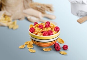 Oat flakes in the bowl. Tasty morning dish