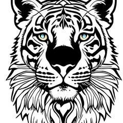 a black and white tiger face with blue eyes