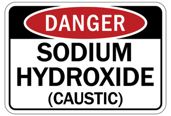 Caustic danger chemical hazard sign and labels sodium hydroxide