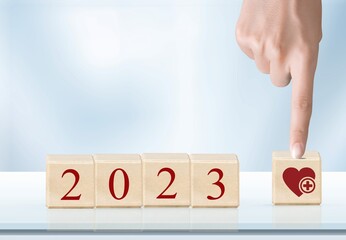 Set of wooden cubes blocks with 2023 numbers