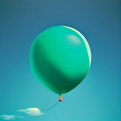 A single green balloon soaring high in the clear blue sky.