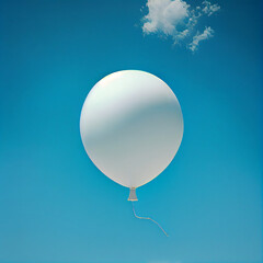 A single white balloon soaring high in the clear blue sky.