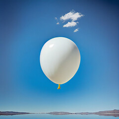 Naklejka na ściany i meble A single white balloon soaring high in the clear blue sky.