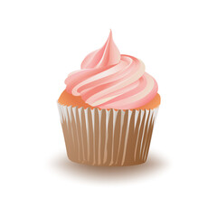 Cupcake with Pink Cream on a white Background. Vector Illustration