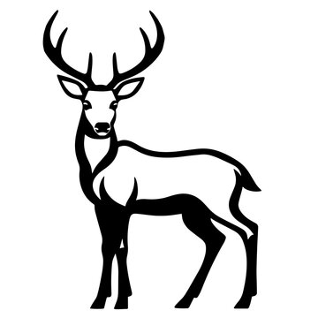 Deer, elk or caribou. A noble animal with horns. Monochrome, black and white illustration