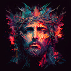 Fototapeta premium Abstract portrait of Jesus Christ wearing a crown of thorns. Generative ai