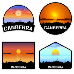 Obraz premium Canberra Australia Skyline Silhouette Retro Vintage Sunset Canberra Lover Travel Souvenir Sticker Vector Illustration SVG EPS AI