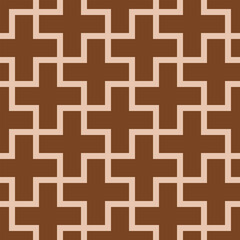 Obraz premium Brown and beige seamless vector graphic of interlocking brown plus signs on a beige background