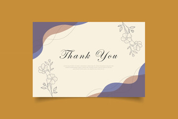 thank you card template design with abstract hand drawn minimalist background