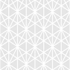 Diamond grid vector seamless pattern. Subtle abstract geometric light grey texture with thin diagonal cross lines, diamonds, rhombuses, triangles, mesh, lattice. Simple minimal repeat geo background