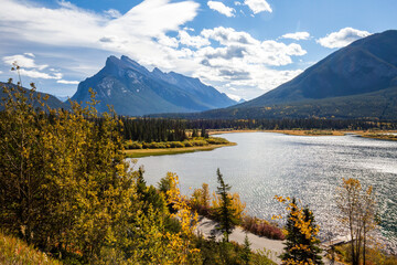 Canadian landscape of mount rundle and vermillion lakes located in banff national park in Alberta, Canada.