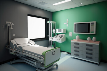 Modern Luxury Hospital Room Interior With Empty Bed