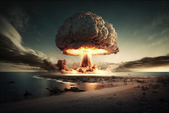 Nuclear bomb explosion and destruction created with generative ai
