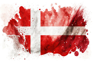 Denmark Flag Expressive Watercolor Painted With an Explosion of Color, Movement and Artistic Flair