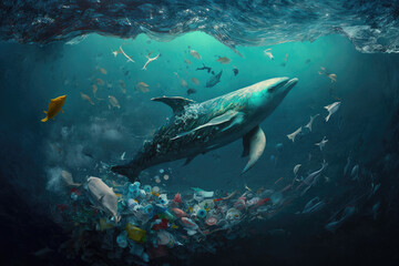 Fototapeta na wymiar Ocean full with plastic,garbage and pollution created with generative ai
