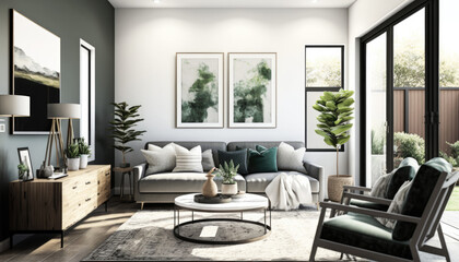 Obraz na płótnie Canvas Modern living room render created with generative ai