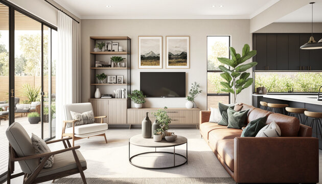 Modern living room render created with generative ai