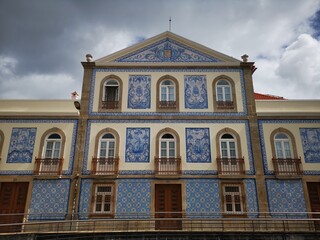 Building with blue tiled walls in Aveiro, Portugal