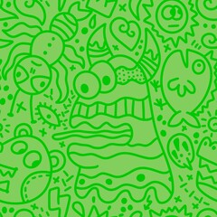 Cartoon monsters seamless emoticons aliens pattern for kids clothes print and wrapping paper and fabrics