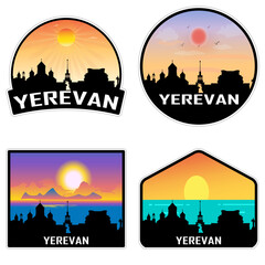 Yerevan Armenia Skyline Silhouette Retro Vintage Sunset Yerevan Lover Travel Souvenir Sticker Vector Illustration SVG EPS AI
