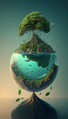 Tree in a glass ball world environment day created with Generative AI technology