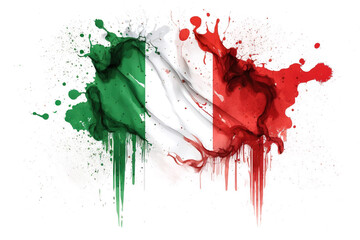 An Illustration of an Expressive Watercolor Painted Italy Flag With an Explosion of Color, Movement and Artistic Flair