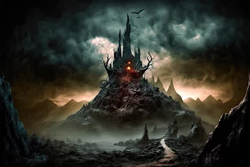 Poster Hell landscape, mountain, horror. Generative AI © Sunshower Shots