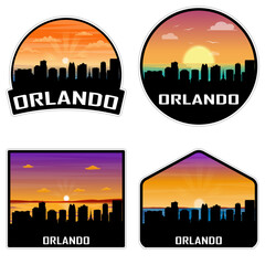 Orlando Florida USA Skyline Silhouette Retro Vintage Sunset Orlando Lover Travel Souvenir Sticker Vector Illustration SVG EPS AI