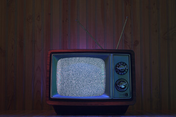 Wood Grain Cabinet Vintage TV Set Night Time Atmosphere on Wood Panel Set Still Life 