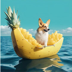 chihuahua on a pineapple boat - artificial intelligence