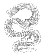 Line art of japanese dragon isolated on white background. vector illusration