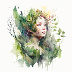 Watercolor Forest Nymph, made with Generative AI	