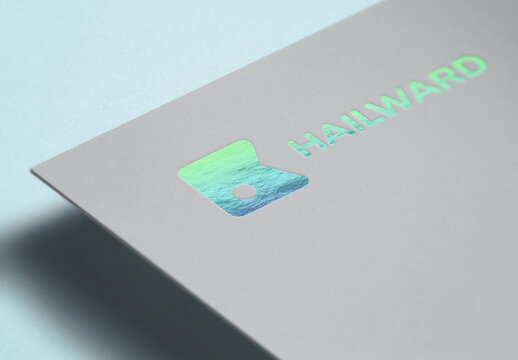 Logo Mockup Holographic Hot Foil Paper Textrure Template Effect